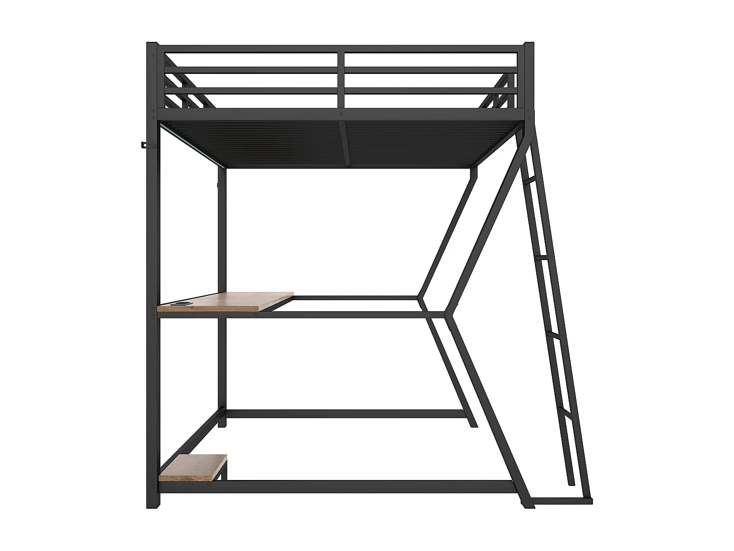 Lit mezzanine 140x200 cm avec LED, bureau, USB - Lit enfant en métal noir