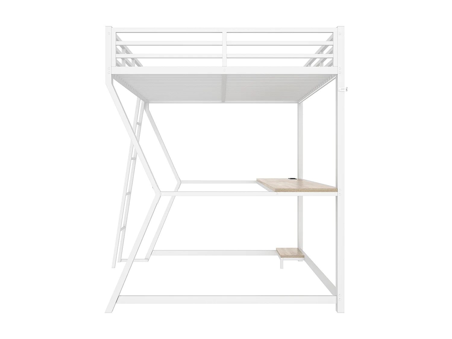 Lit mezzanine 140x200 cm avec LED, bureau, USB - Lit enfant en métal blanc