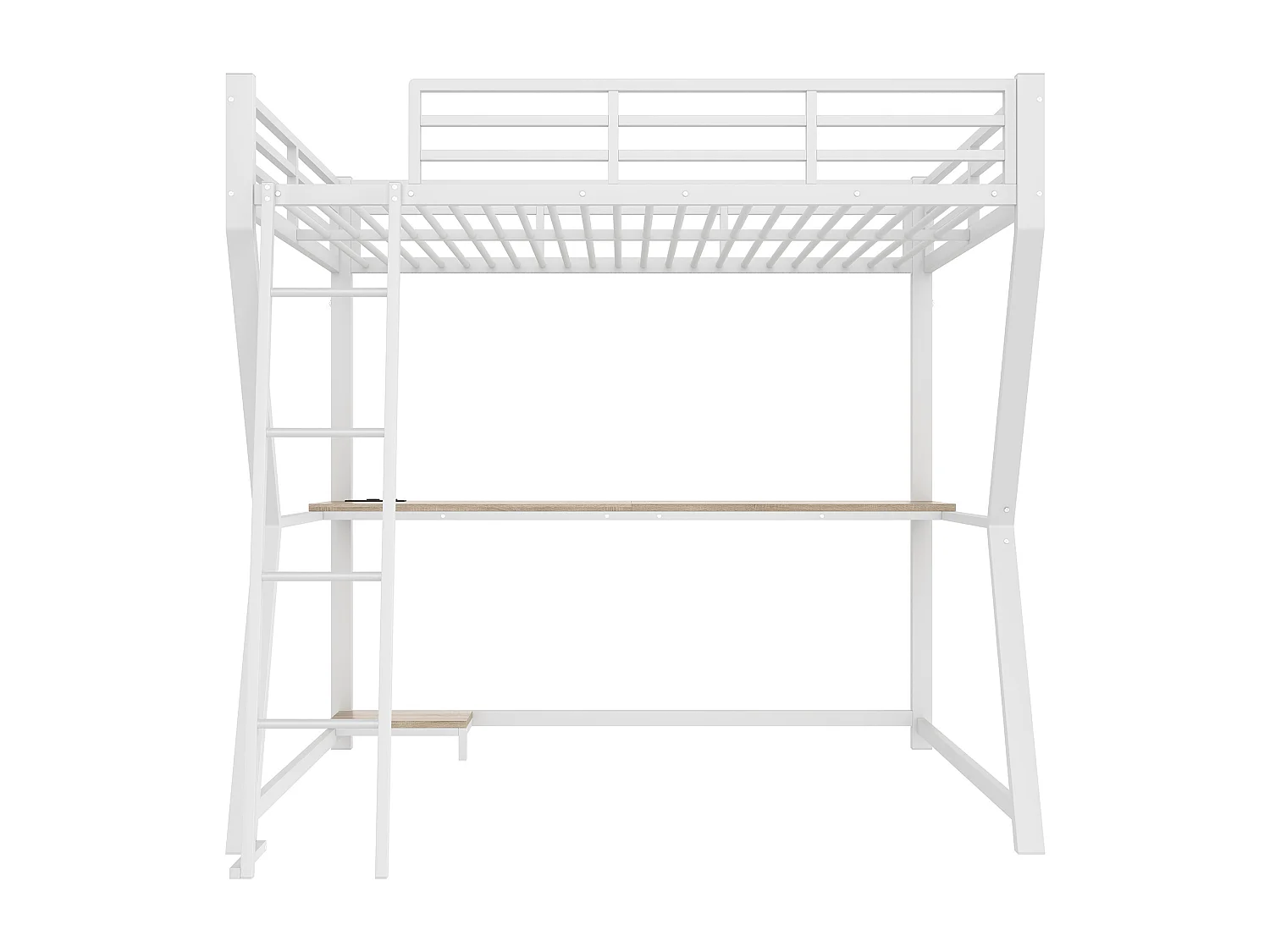 Lit mezzanine 140x200 cm avec LED, bureau, USB - Lit enfant en métal blanc