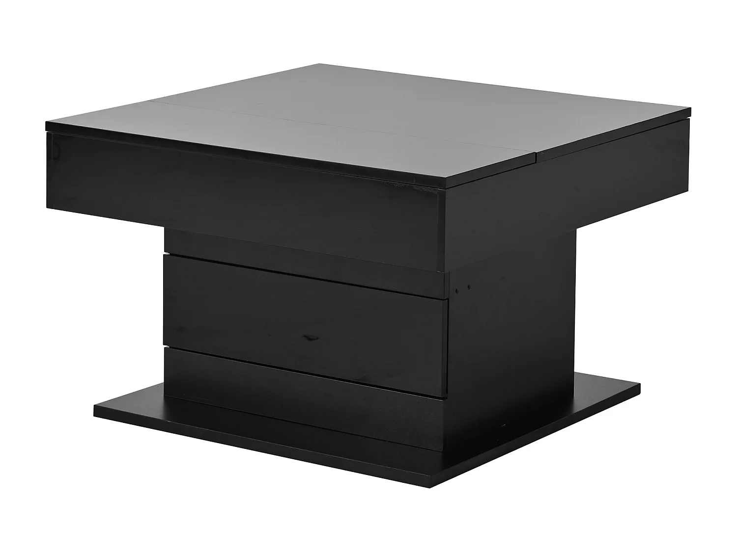 Table basse relevable laquée brillante avec tiroir - Plateau pivotant - Bois PB noir