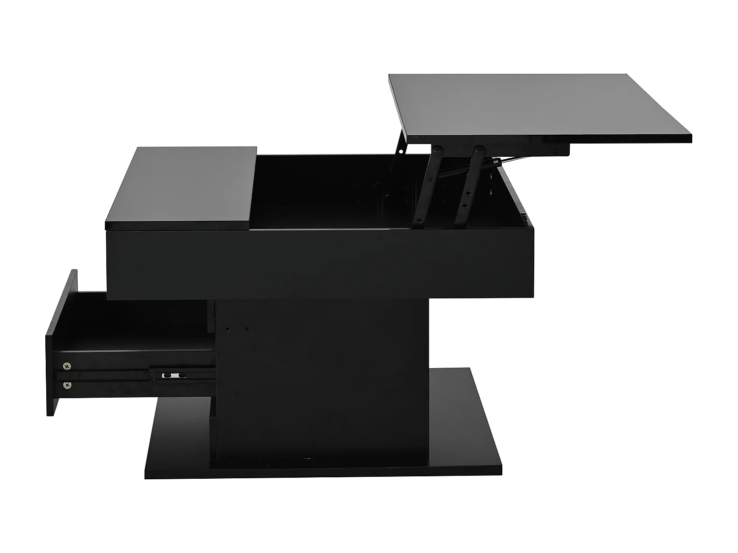 Table basse relevable laquée brillante avec tiroir - Plateau pivotant - Bois PB noir