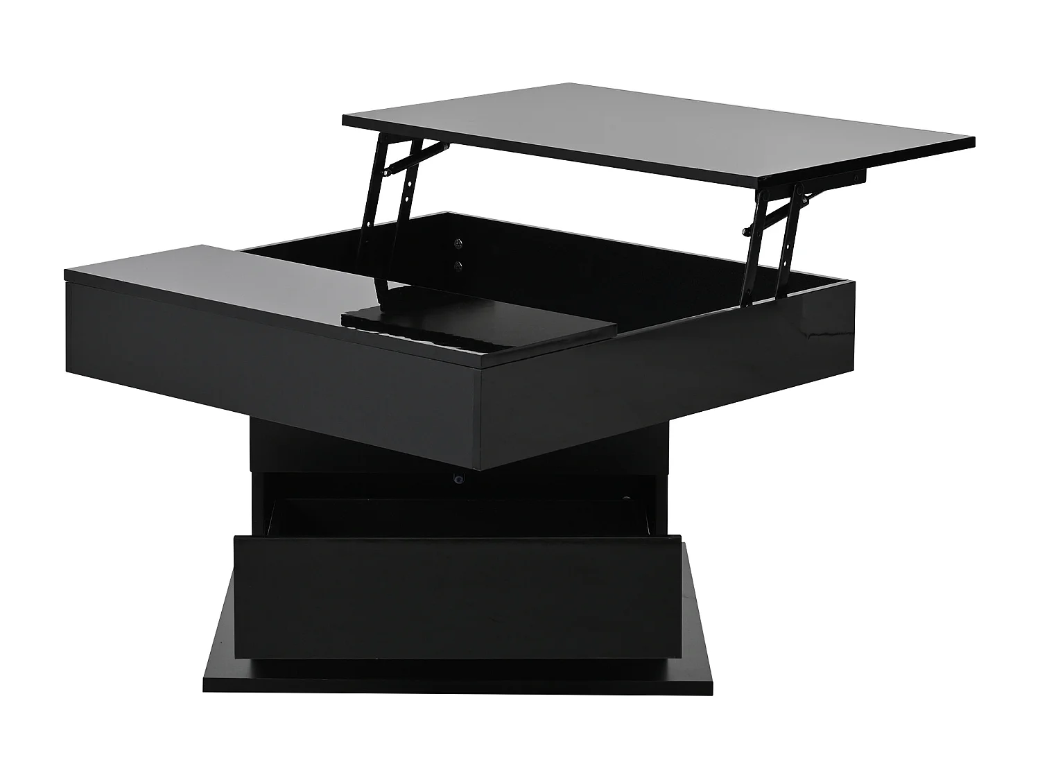 Table basse relevable laquée brillante avec tiroir - Plateau pivotant - Bois PB noir
