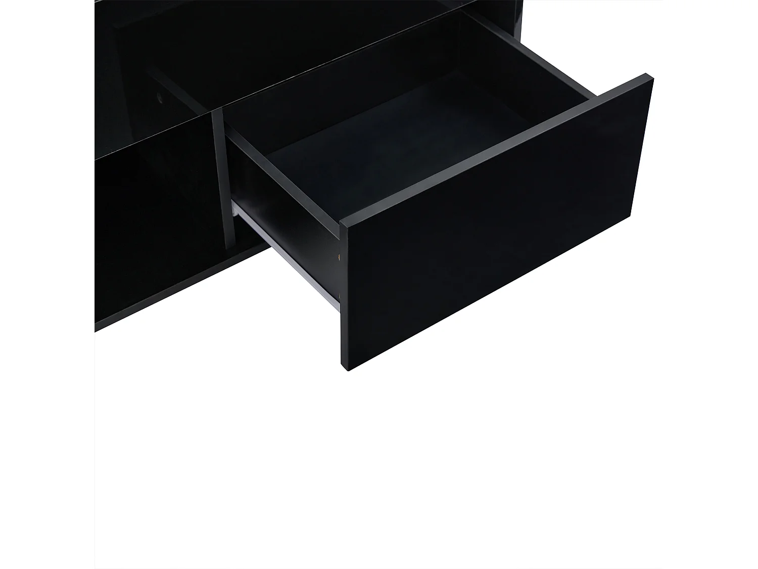 Table basse relevable laquée brillante avec LED et tiroir - Noir