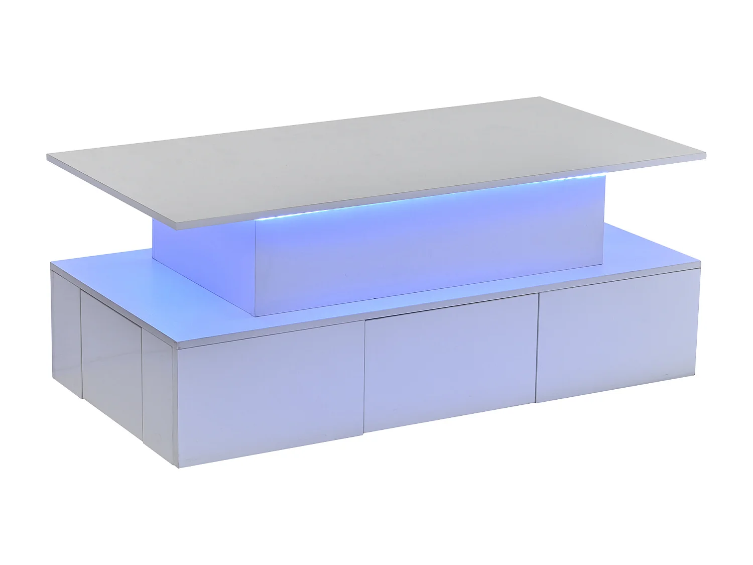 Table basse relevable avec 4 tiroirs, LED - Finition brillante blanc - Bois MDF