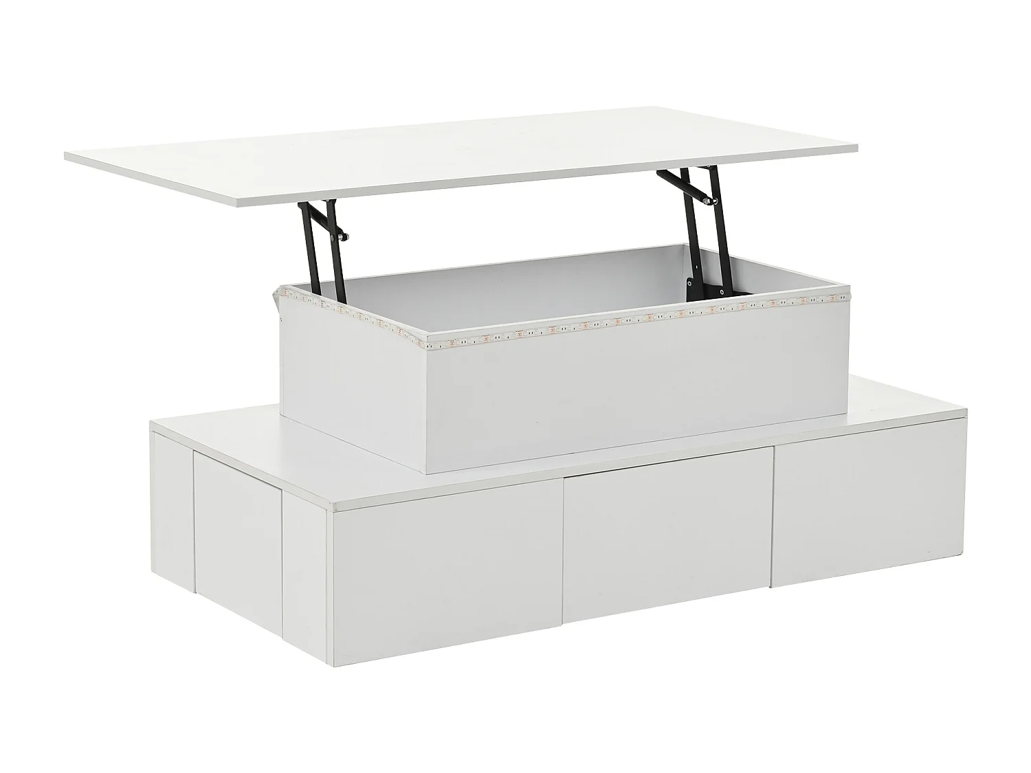 Table basse relevable avec 4 tiroirs, LED - Finition brillante blanc - Bois MDF