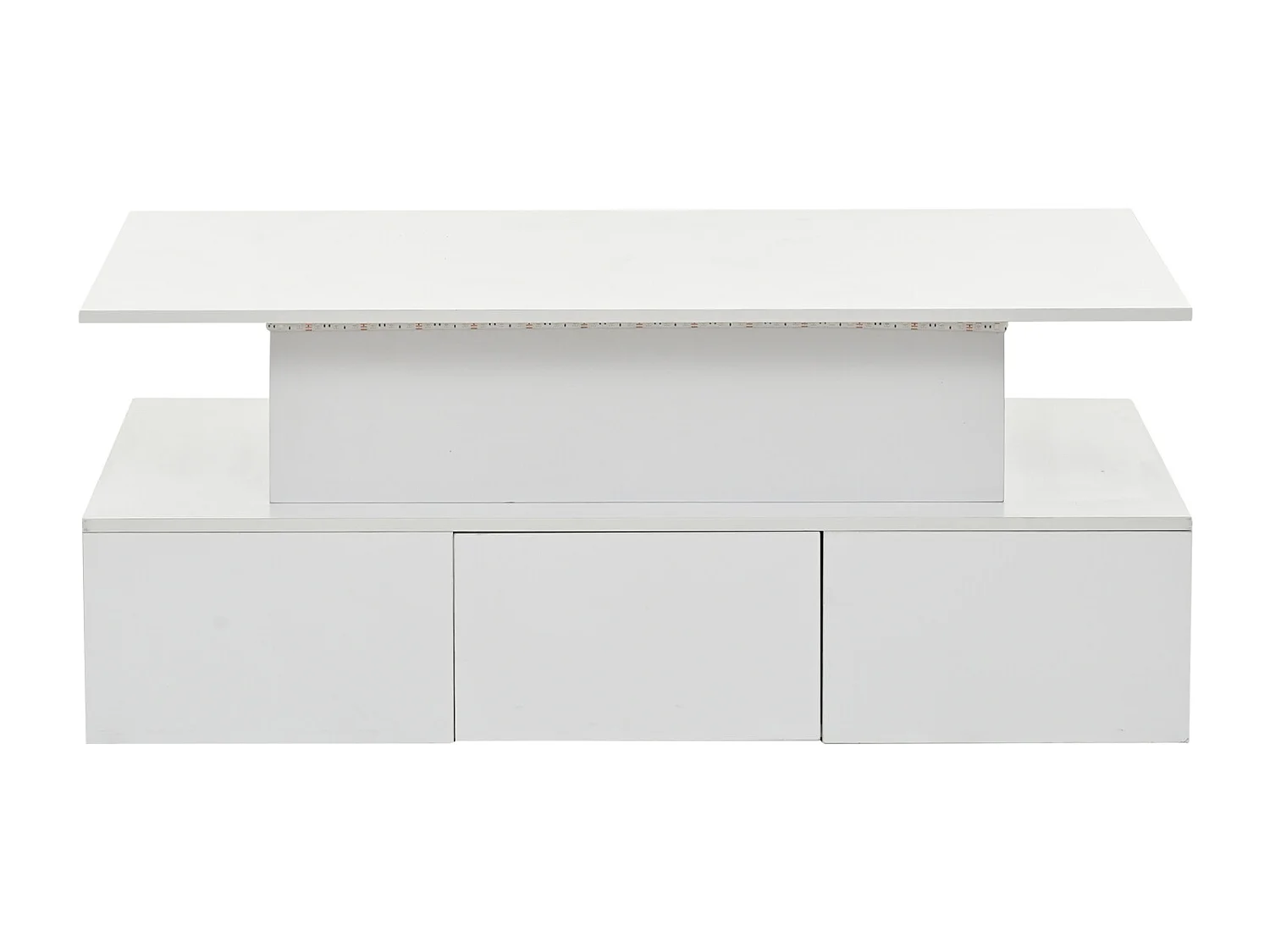Table basse relevable avec 4 tiroirs, LED - Finition brillante blanc - Bois MDF