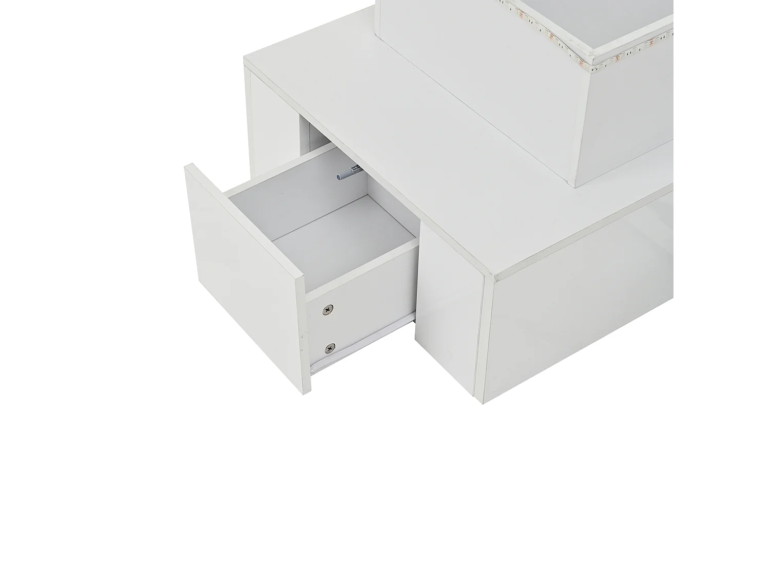 Table basse relevable avec 4 tiroirs, LED - Finition brillante blanc - Bois MDF