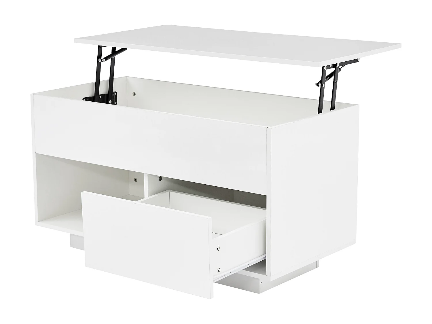 Table basse relevable laquée brillante avec LED et tiroir - Blanc