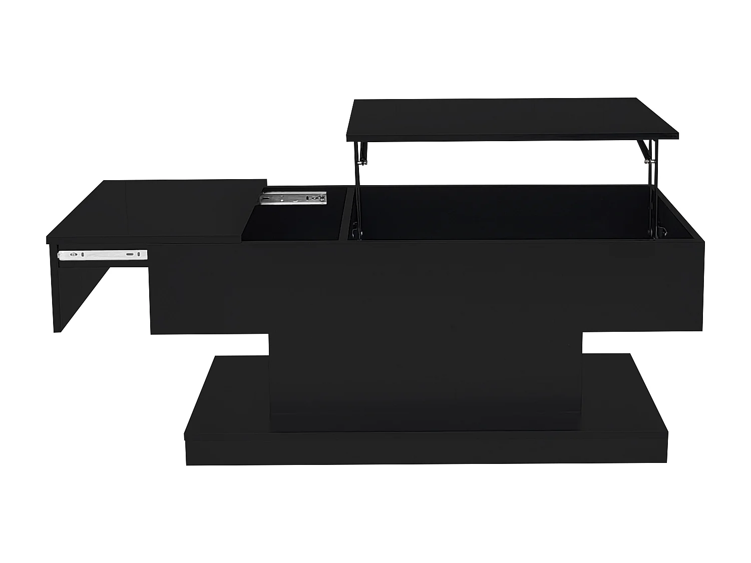 Mesa de centro elevable con acabado brillante, iluminación LED y espacio de almacenamiento - Negro