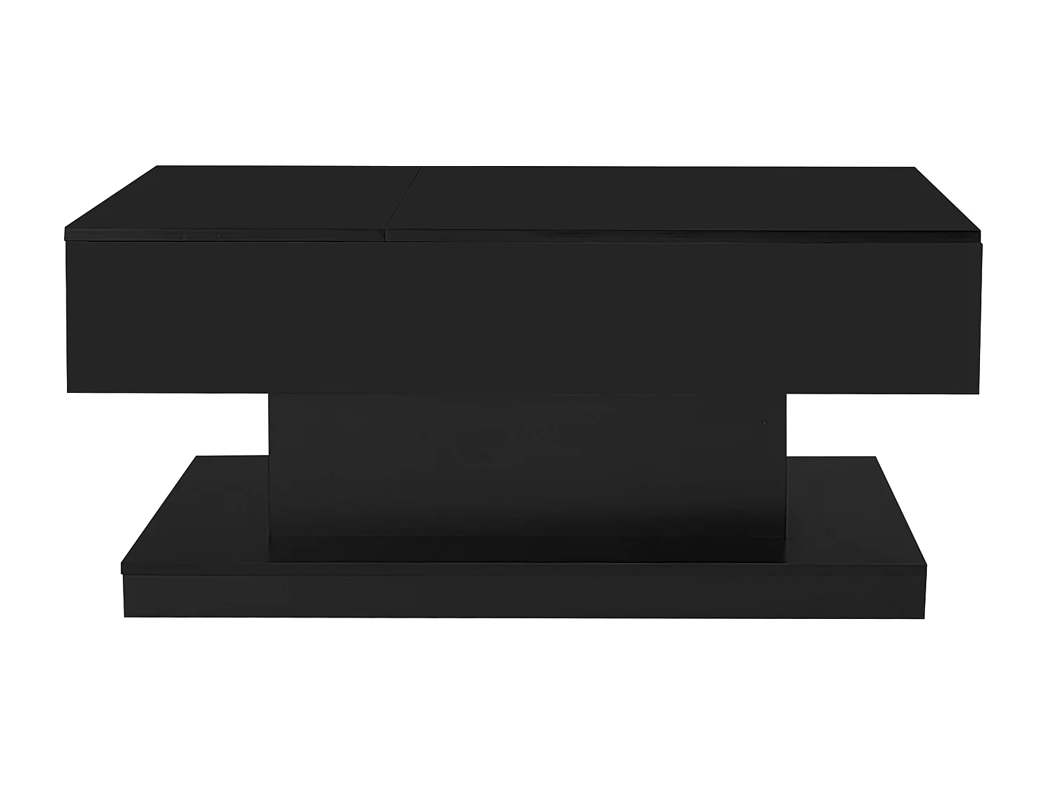 Mesa de centro elevable con acabado brillante, iluminación LED y espacio de almacenamiento - Negro