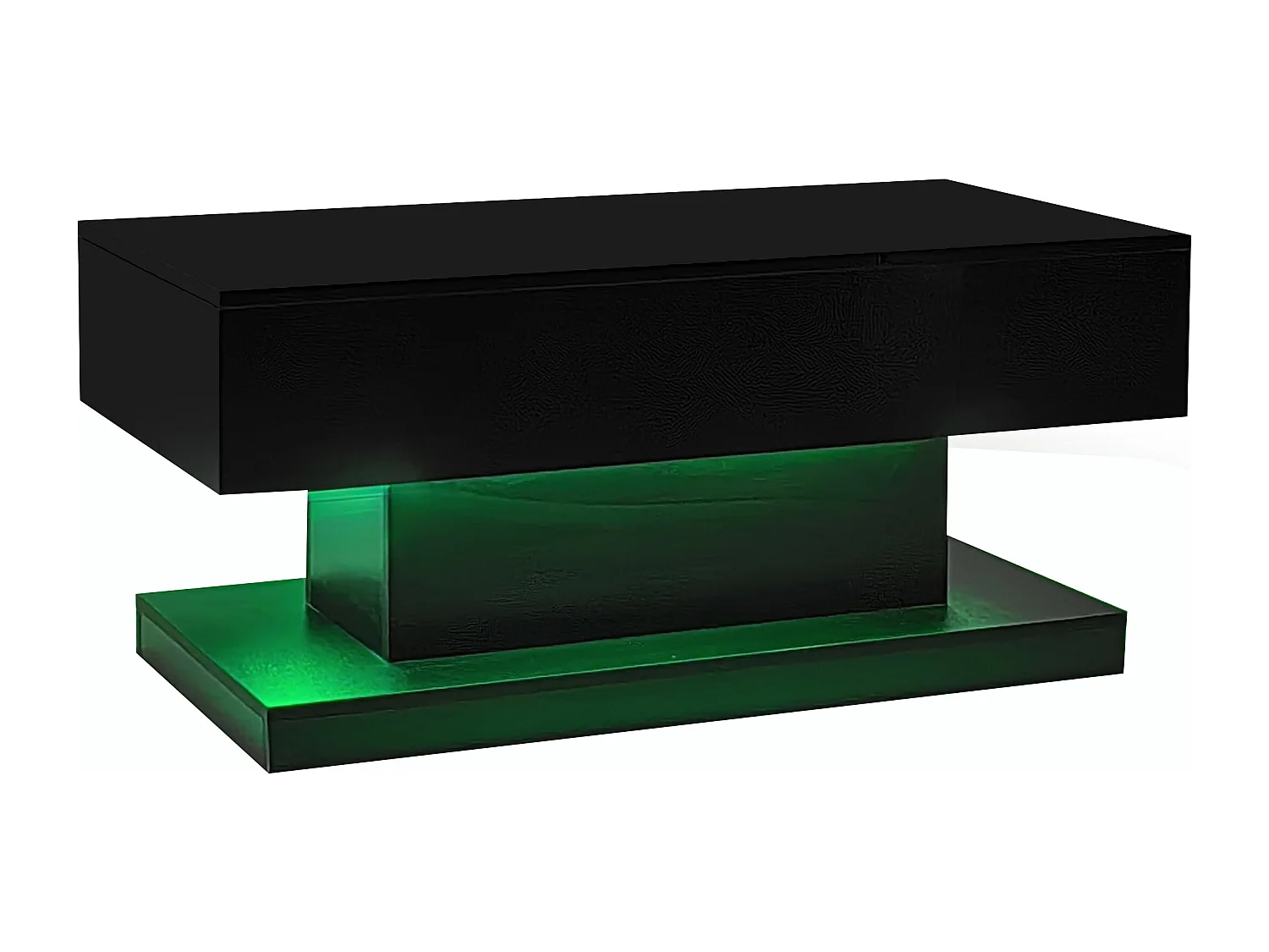 Mesa de centro elevable con acabado brillante, iluminación LED y espacio de almacenamiento - Negro