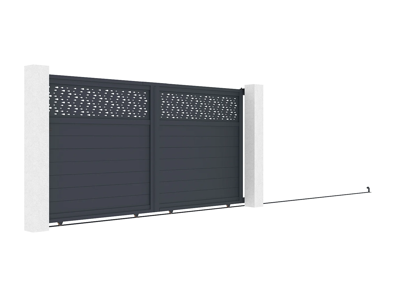 Portail électrique coulissant aluminium semi plein à motifs L374 x H180 cm - anthracite - BAZIO