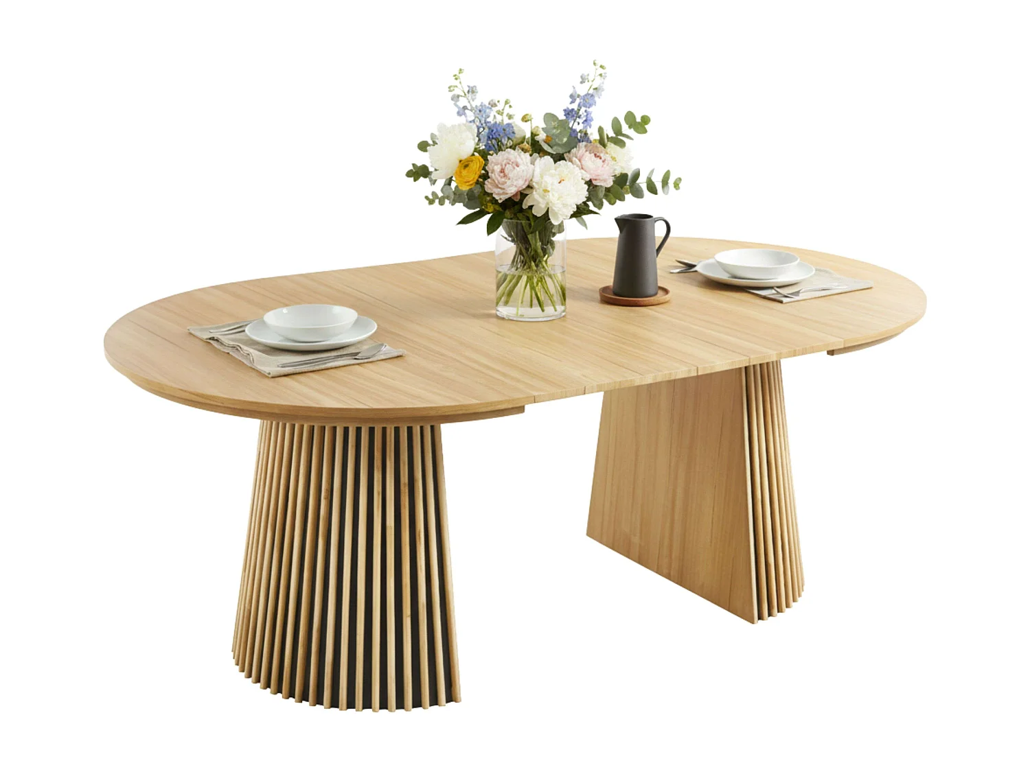 Mesa de jantar redonda extensível, carvalho claro, 75x120/160/200x120 cm