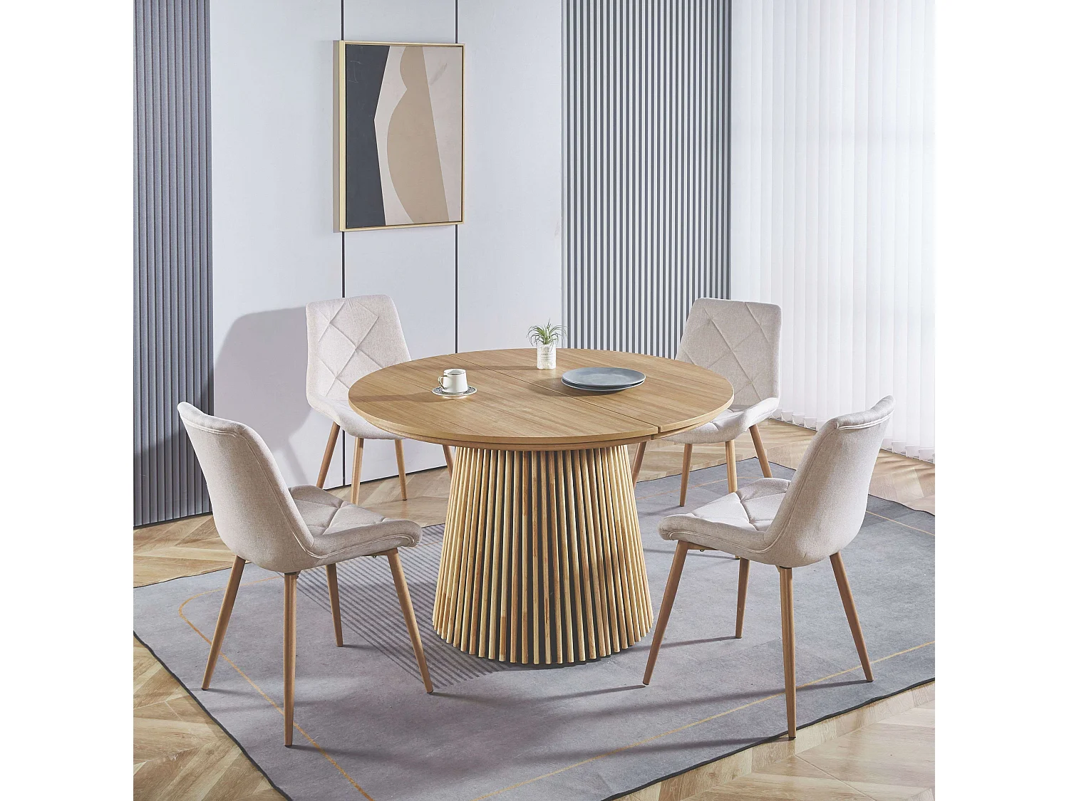 Mesa de jantar redonda extensível, carvalho claro, 75x120/160/200x120 cm