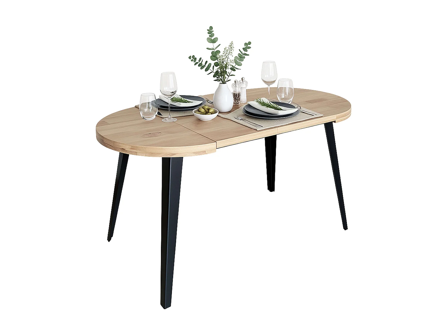 Mesa de jantar extensível Berg, preta e madeira clara, 80/120/160 x 80 x 76 cm