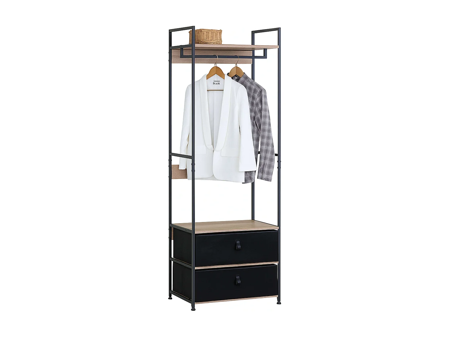 Vestidor abierto 2 cajones roble cambrian/negro 60x175 cm dormitorio
