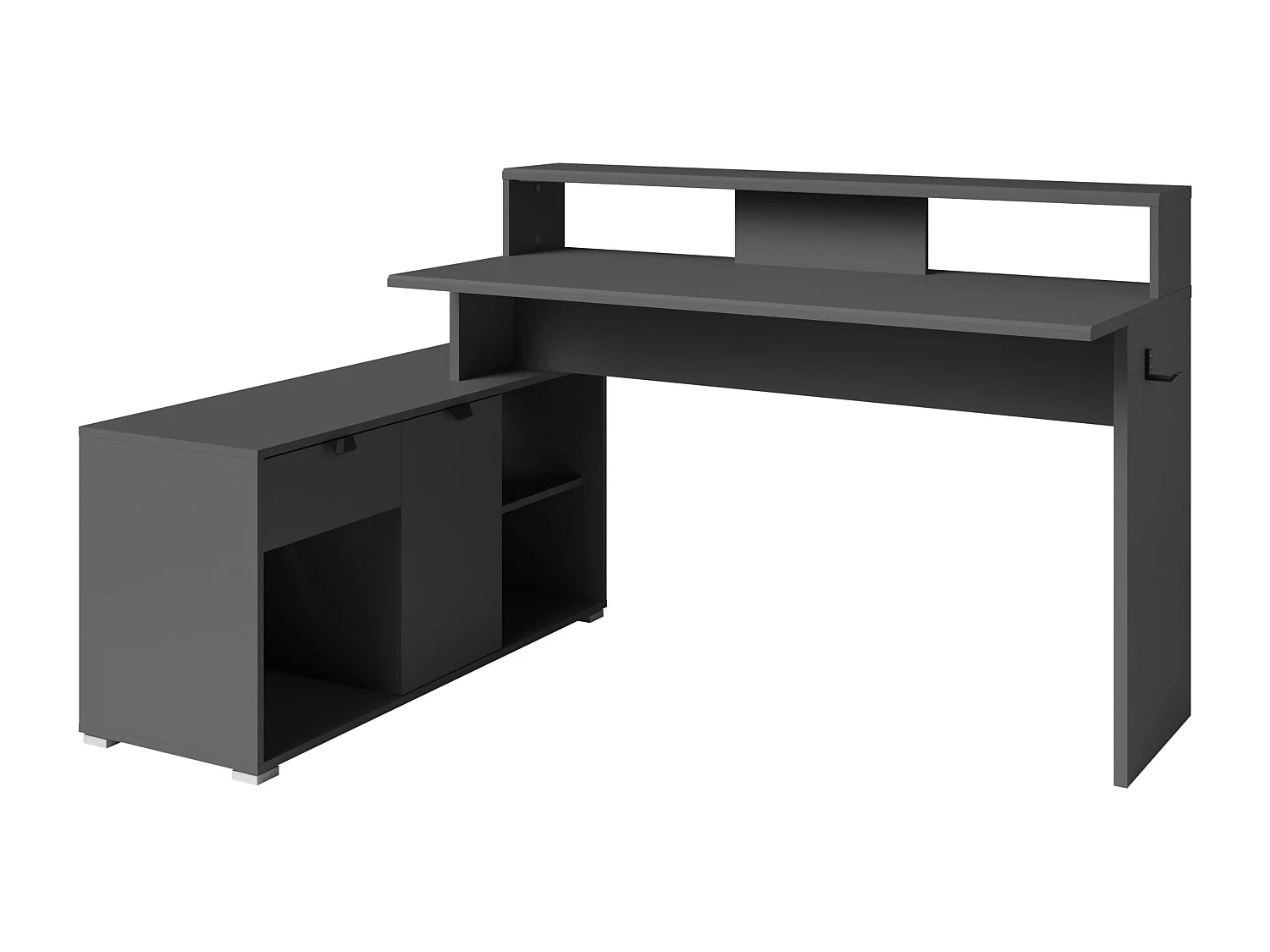 Mesa gamer modular Playit em melamina com LED, dimensões de 94,8x134 a 167,7x60 cm