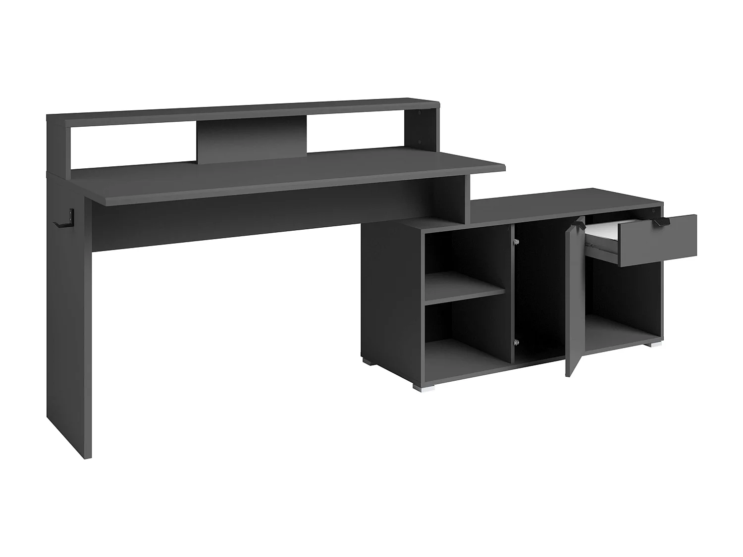 Mesa gamer modular Playit em melamina com LED, dimensões de 94,8x134 a 167,7x60 cm