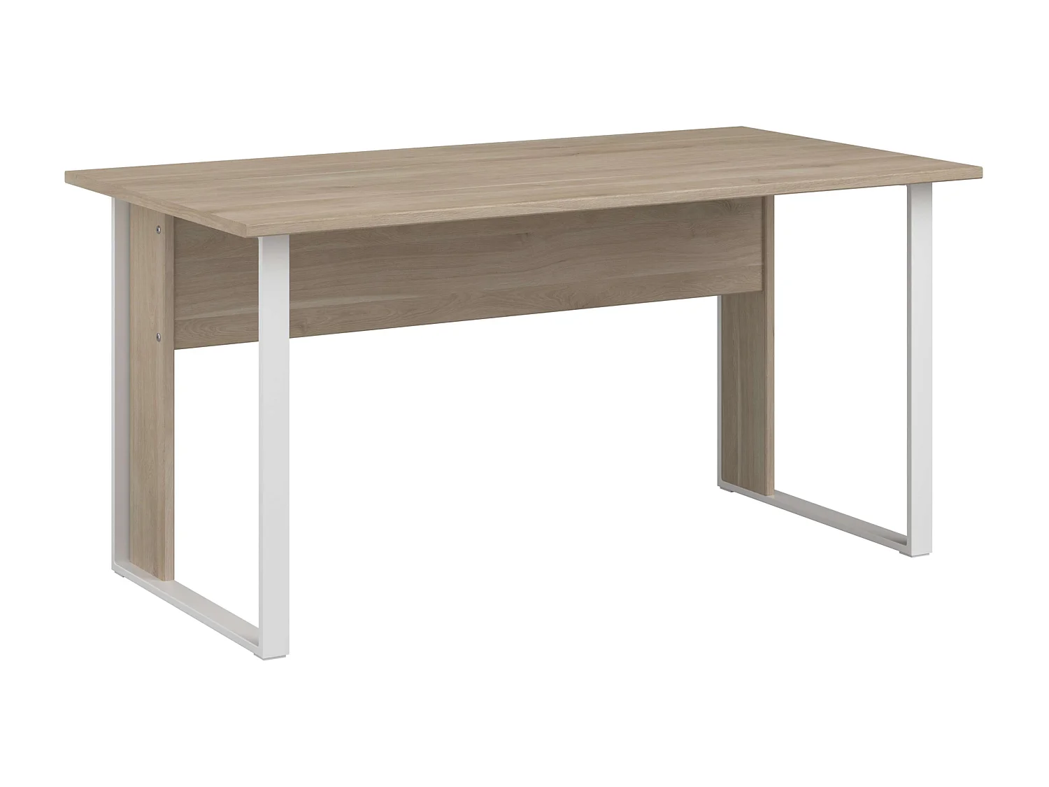 Mesa Veltis, em melamina, cor madeira clara, pés de metal, 73x150x80 cm