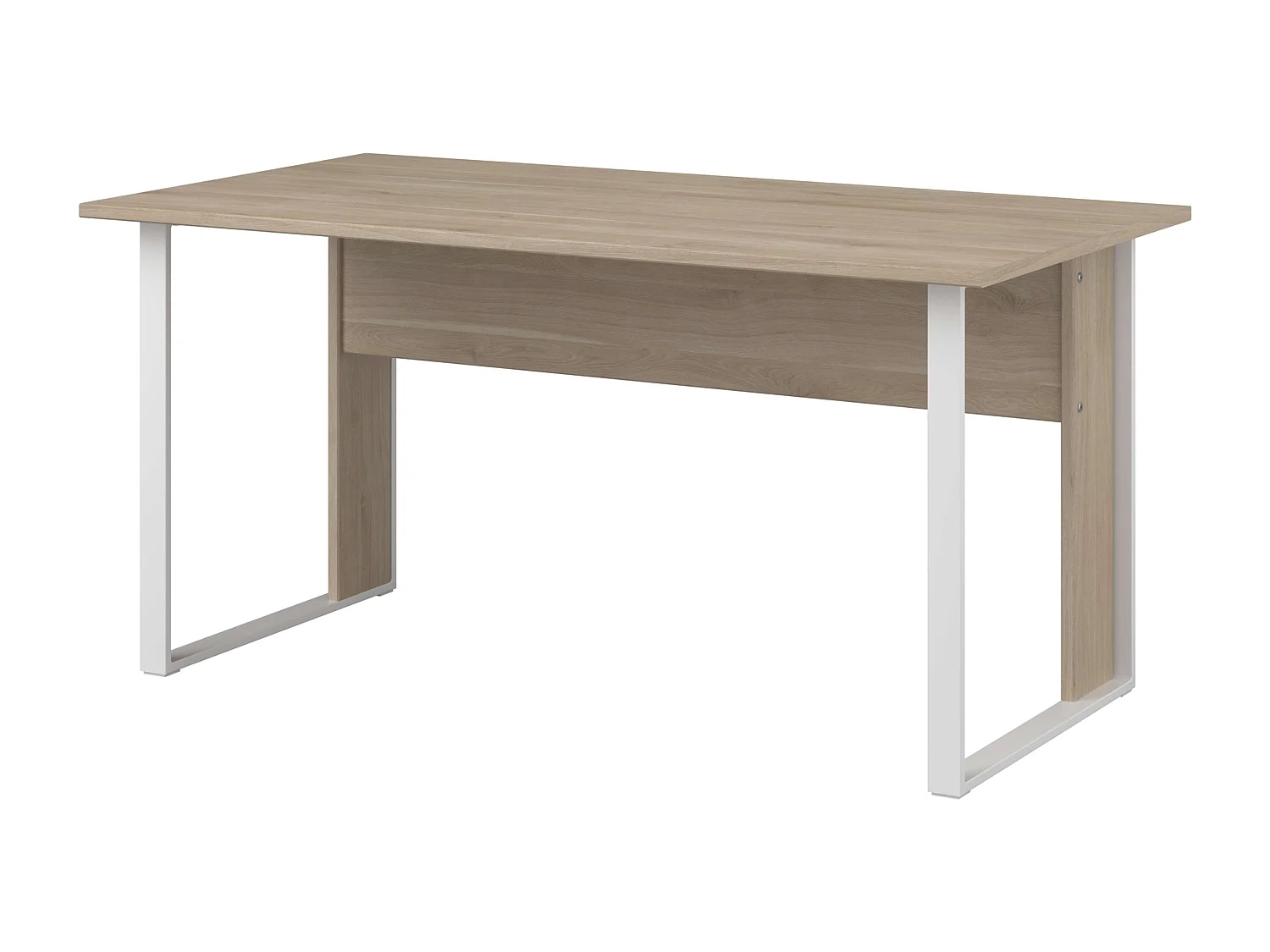 Mesa Veltis, em melamina, cor madeira clara, pés de metal, 73x150x80 cm