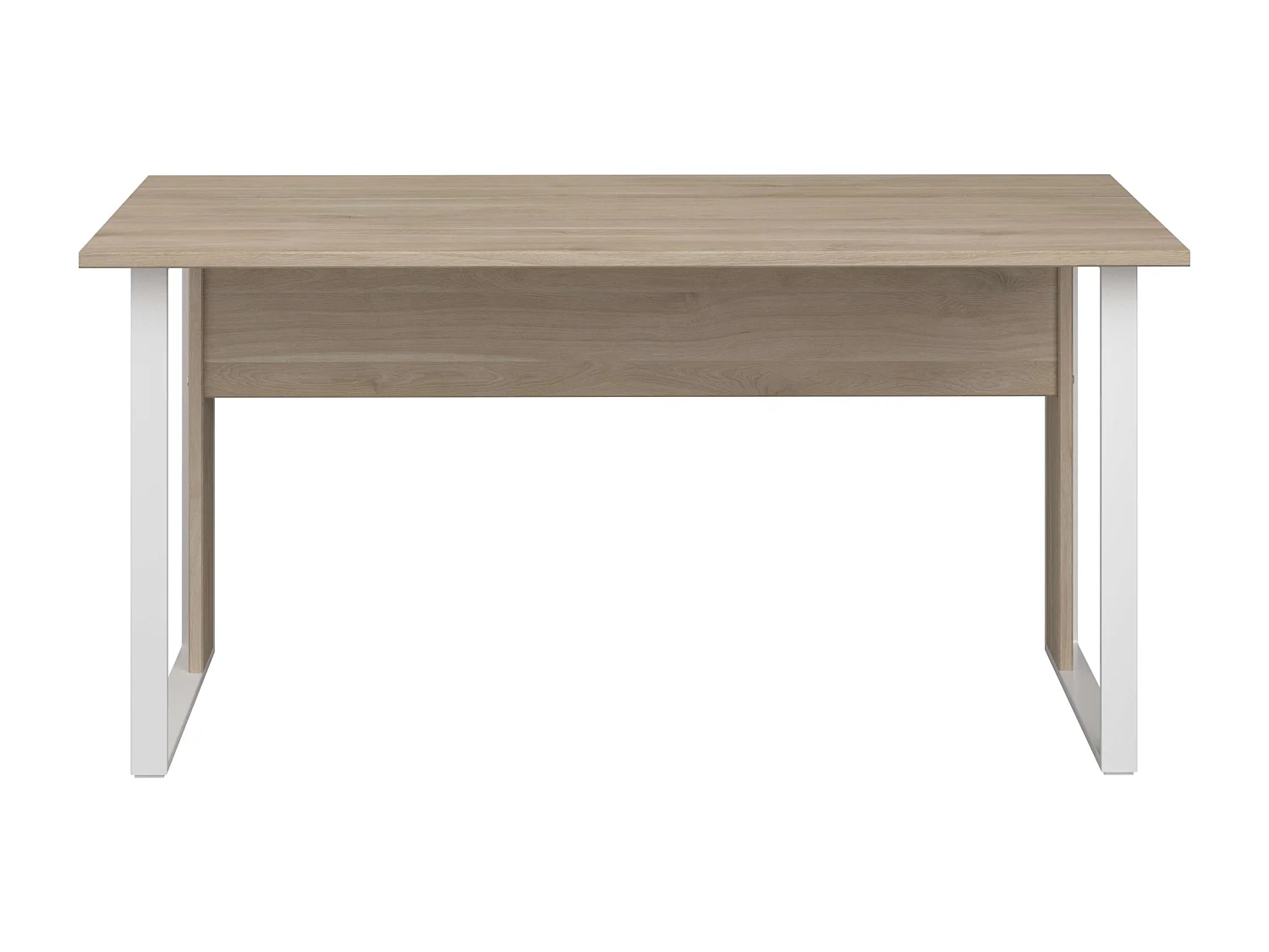Mesa Veltis, em melamina, cor madeira clara, pés de metal, 73x150x80 cm