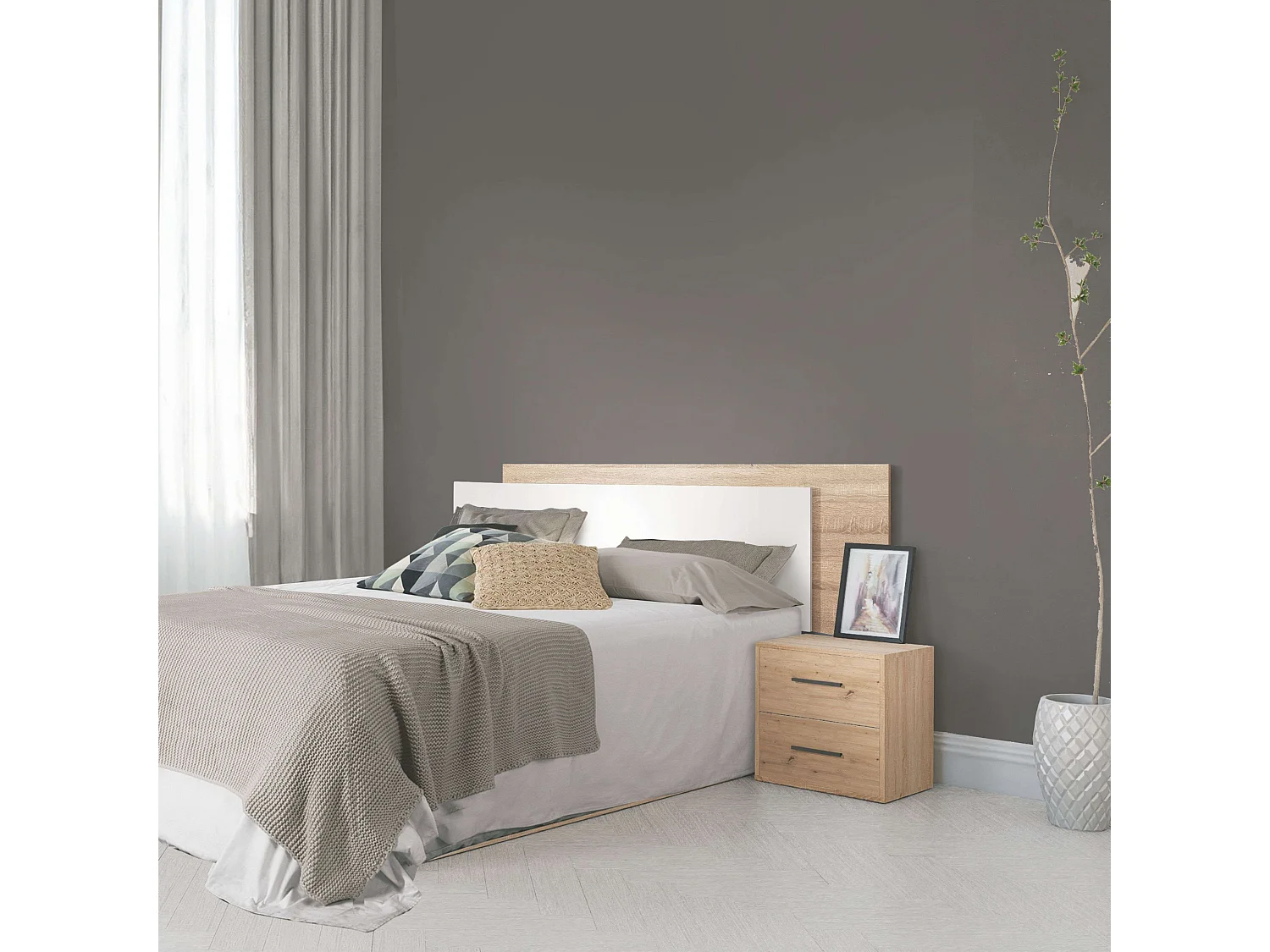 Mesita de noche Rosi 2 cajones melamina color roble artisan 42x40x28 cm