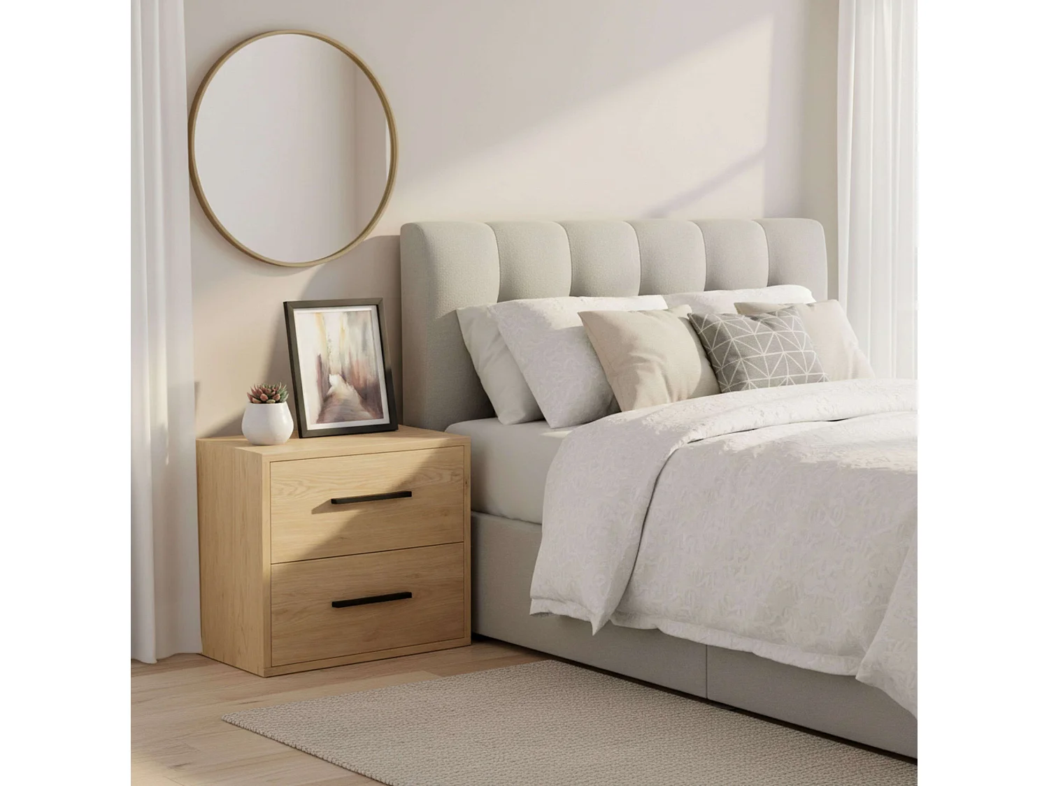 Mesita de noche Rosi 2 cajones melamina color roble artisan 42x40x28 cm