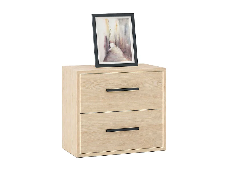 Mesita de noche Rosi 2 cajones melamina color roble artisan 42x40x28 cm