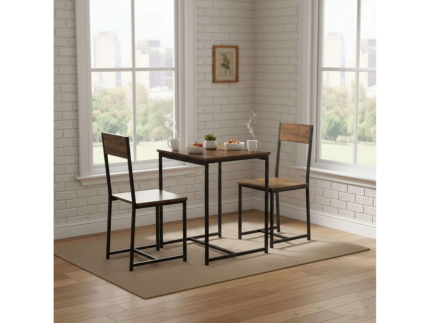 Mesa cocina 80x77x50 cm + 2 sillas roble cambrian/negro