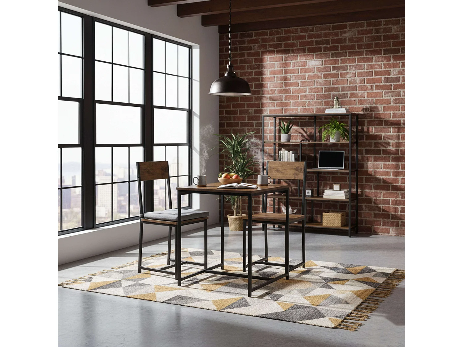 Mesa cocina 80x77x50 cm + 2 sillas roble cambrian/negro