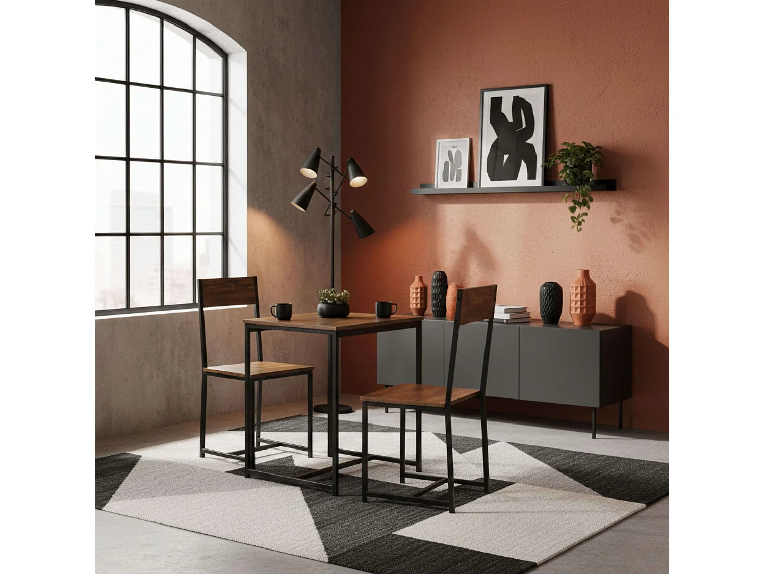 Mesa cocina 80x77x50 cm + 2 sillas roble cambrian/negro
