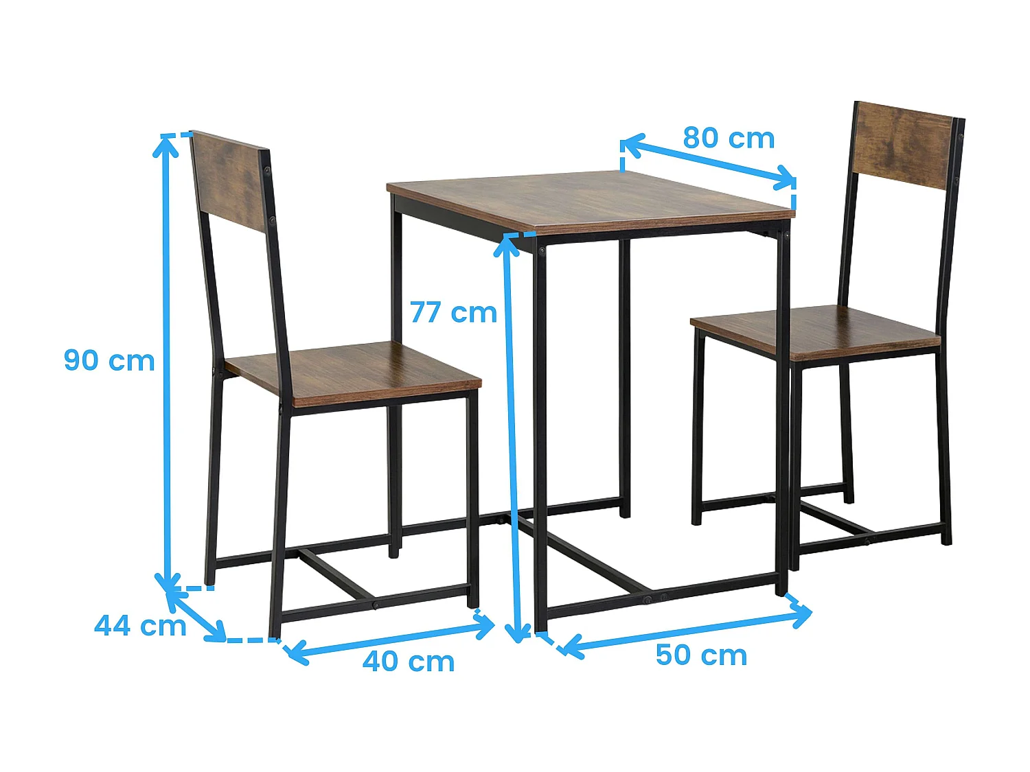 Mesa cocina 80x77x50 cm + 2 sillas roble cambrian/negro
