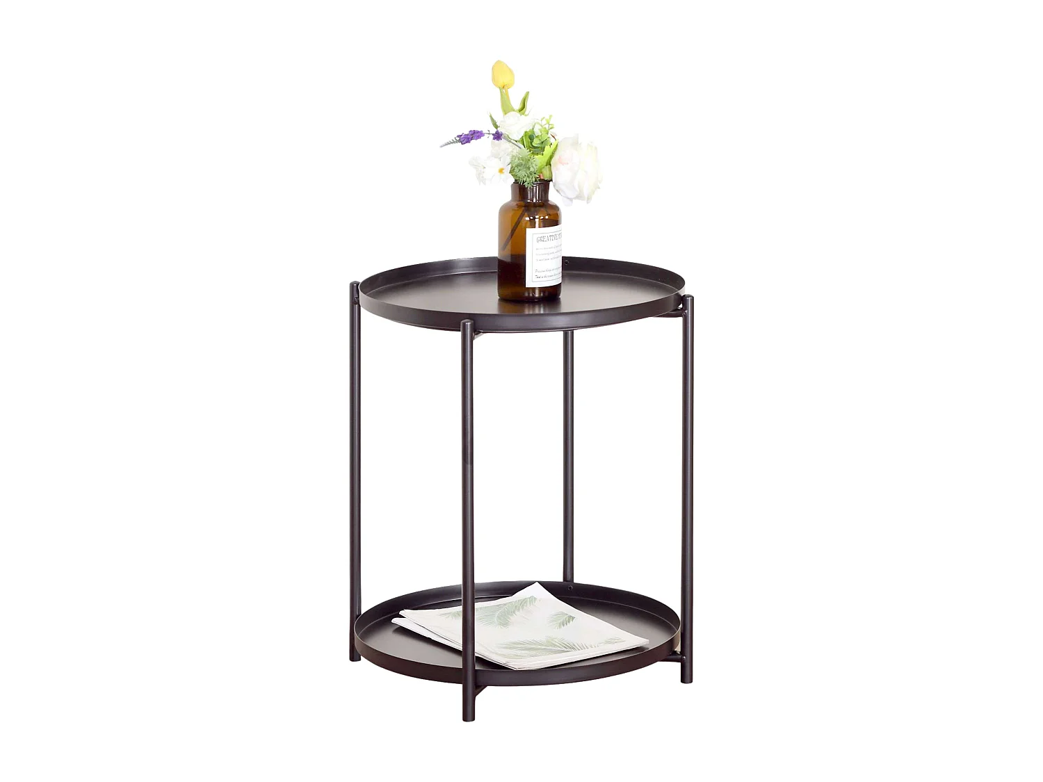 Mesa auxiliar metal salón color natural 42x52x42 cm