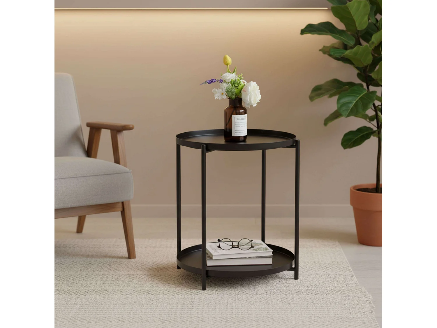 Mesa auxiliar metal salón color natural 42x52x42 cm