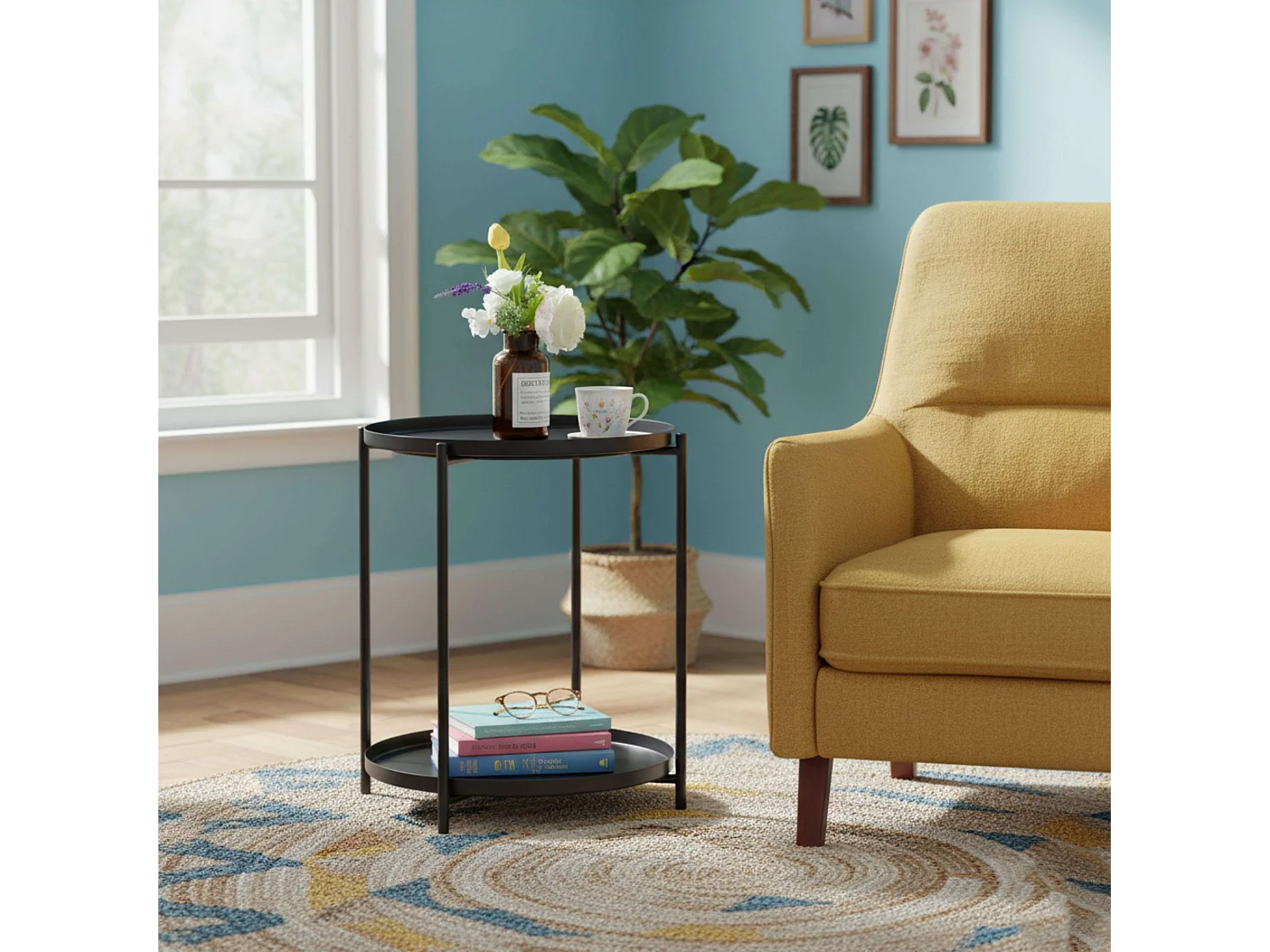 Mesa auxiliar metal salón color natural 42x52x42 cm