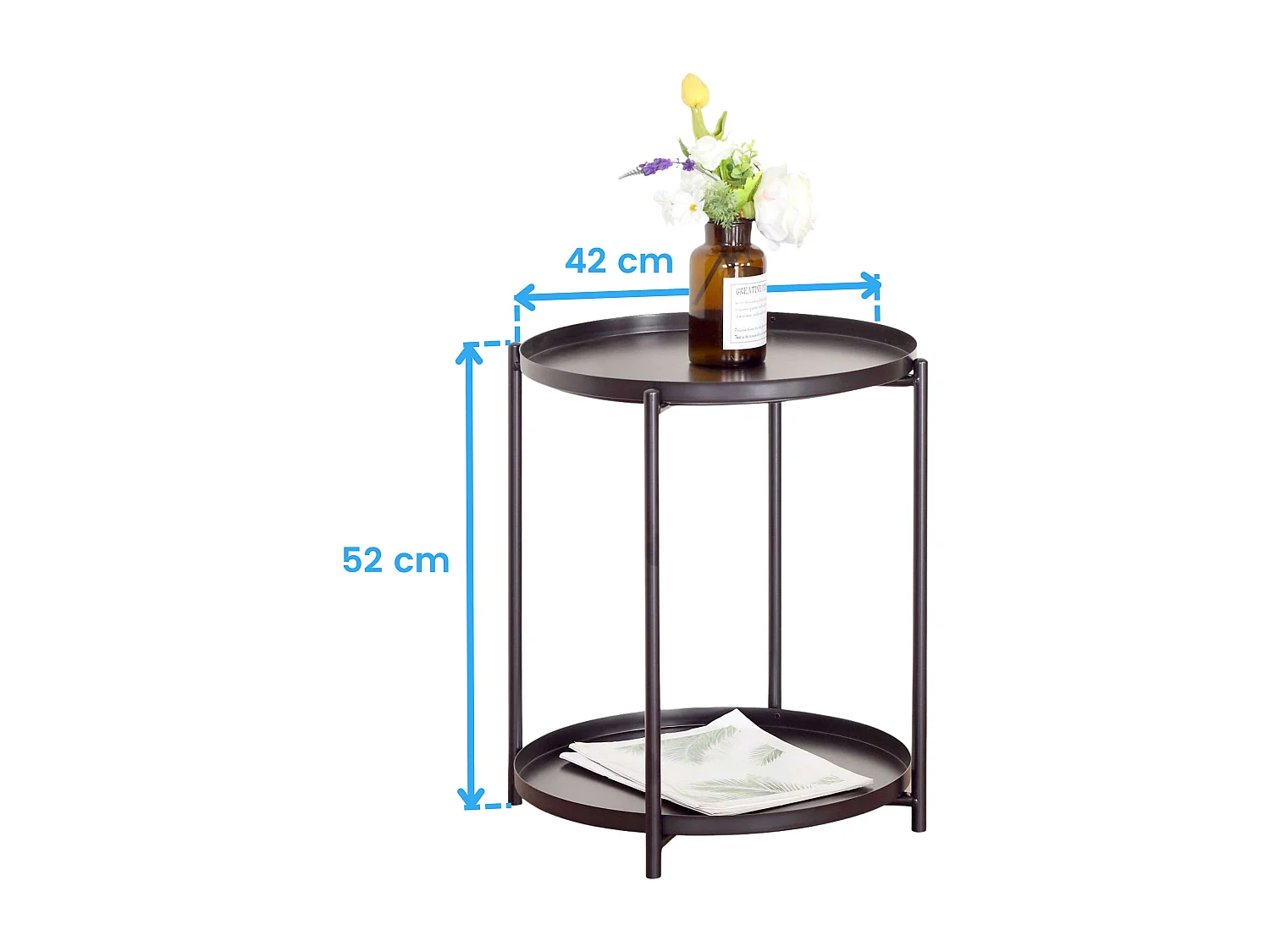 Mesa auxiliar metal salón color natural 42x52x42 cm