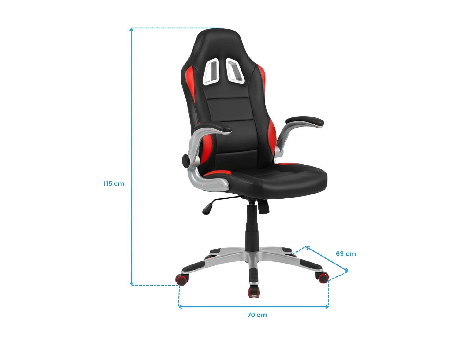 Silla gaming Mugello con brazos abatibles rojo y negro 115x70x69 cm