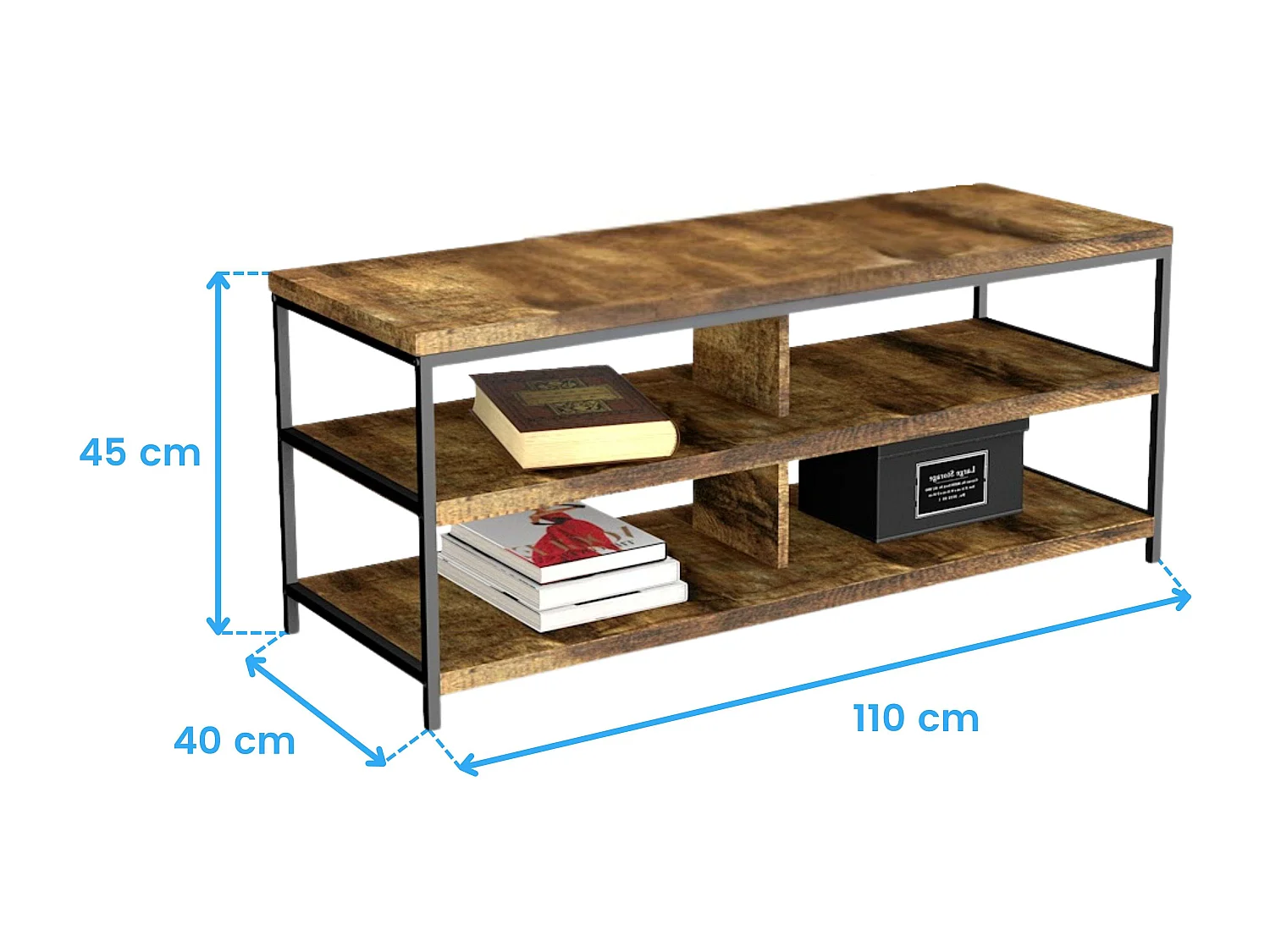Mesa TV Salón 2 Estantes Madera Claro/Negro 110x45x40 cm