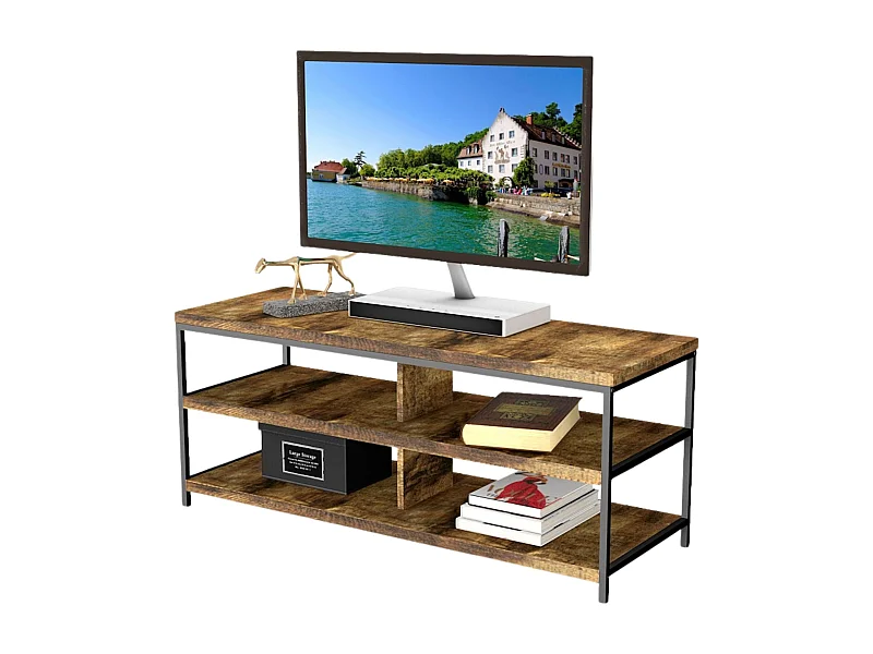 Mesa TV Salón 2 Estantes Madera Claro/Negro 110x45x40 cm