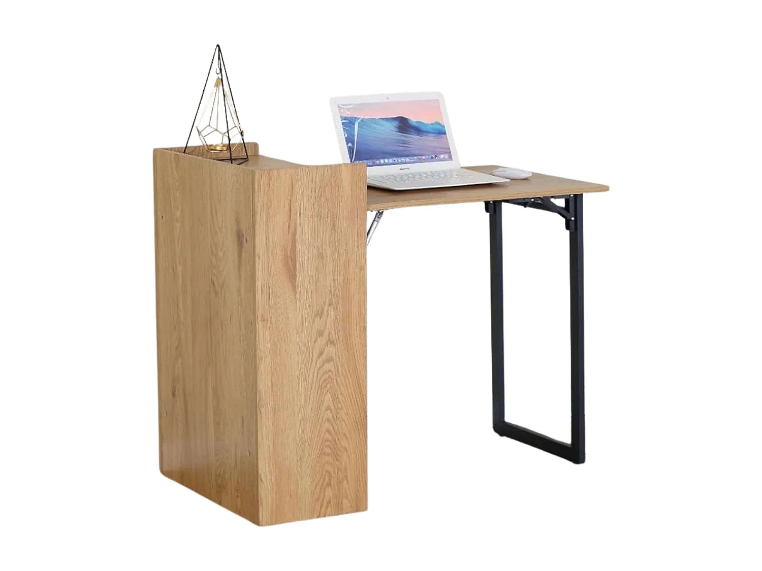 Mesa escritorio plegable 2 estantes roble cambrian y negro 102x85,5x58cm