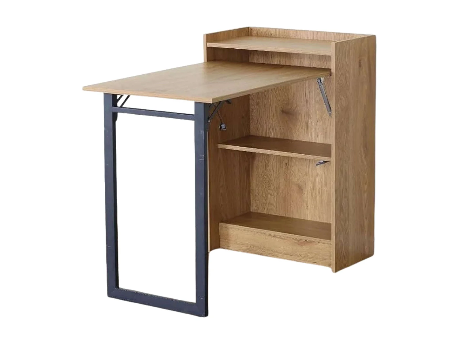 Mesa escritorio plegable 2 estantes roble cambrian y negro 102x85,5x58cm