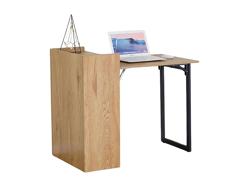 Mesa escritorio plegable 2 estantes roble cambrian y negro 102x85,5x58cm