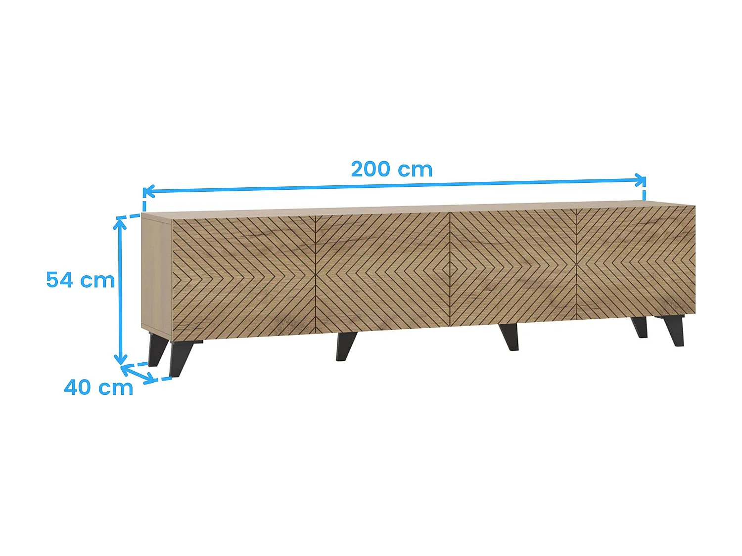 Mueble tv Josi 4 puertas y 8 espacios roble artisan y negro 53,5x200x40 cm