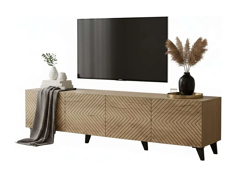 Mueble tv Josi 4 puertas y 8 espacios roble artisan y negro 53,5x200x40 cm