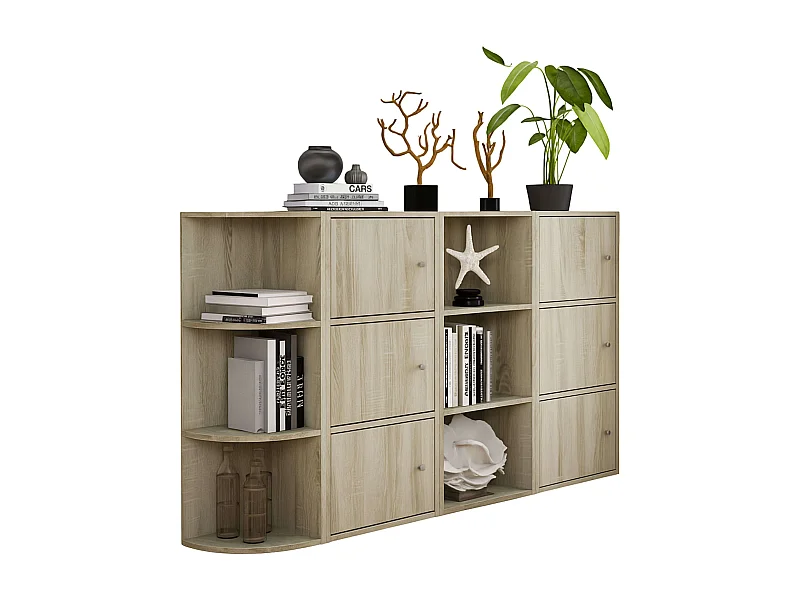 Aparador Plea 2 armarios 3 puertas roble sonoma y madera claro 92x155x29 cm