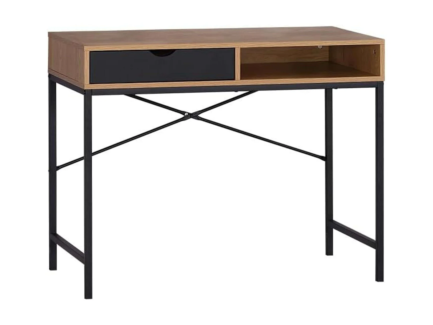 Escritorio industrial oficina 1 cajón y hueco roble cambrian negro 95x76.3x48 cm