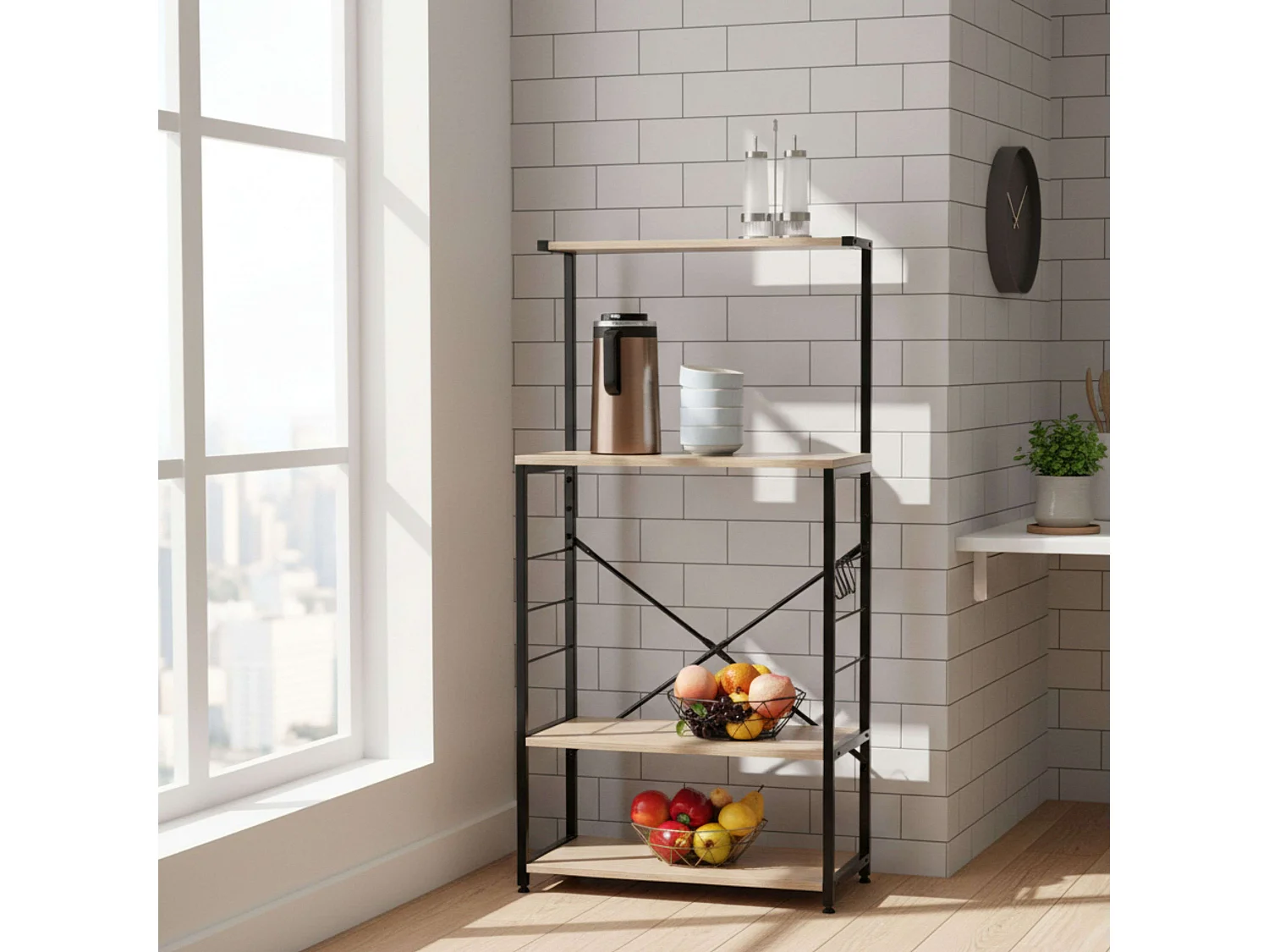 Mueble aux. cocina estantería 4 estantes roble cambrian/negro 76x123x40 cm