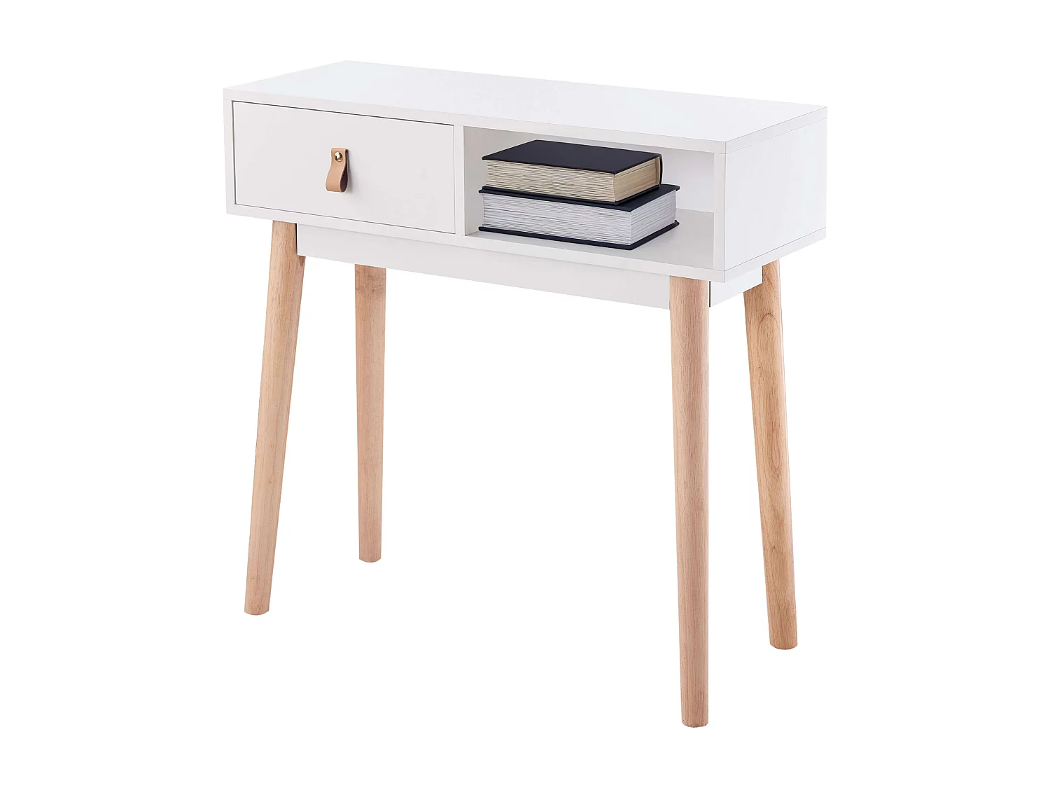 Recibidor Anzio entrada 1 cajón y 1 hueco blanco y madera claro 60x80x30 cm