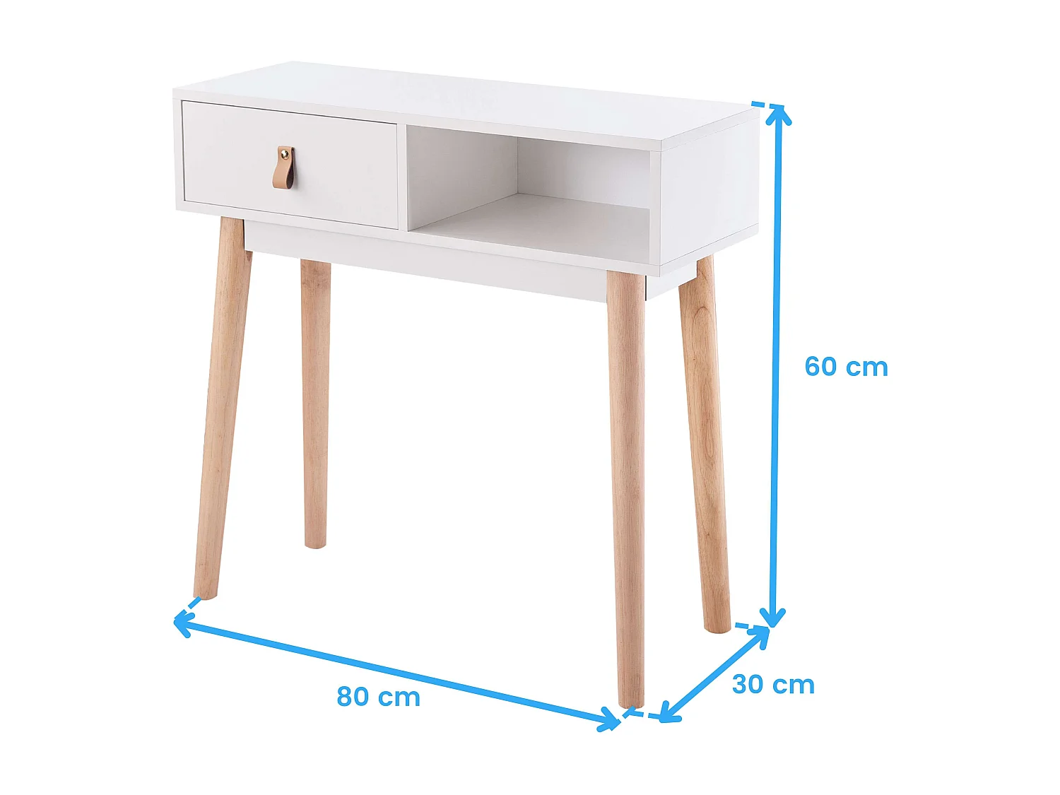 Recibidor Anzio entrada 1 cajón y 1 hueco blanco y madera claro 60x80x30 cm