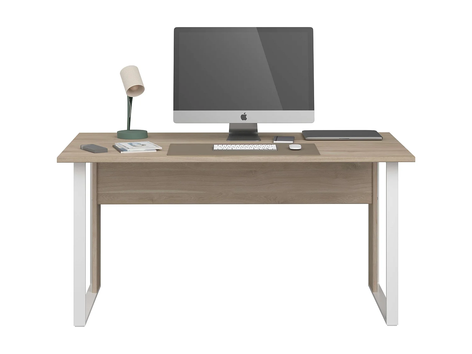 Pack oficina Veltis blanco y madera claro(mesa + cajonera + 2 estanterías)